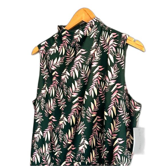 NWT Alexia Admor Veronica Dress Sz 12 Midi Mock Neck ALine Sleeveless Green Palm - Picture 4 of 10